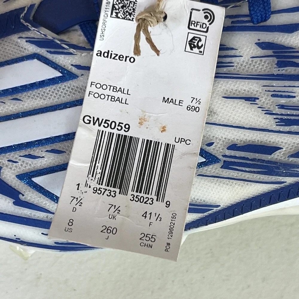 Adidas Adizero 12.0 White Royal Blue Football‎ Cleats Men's Size 8 (GW5059)